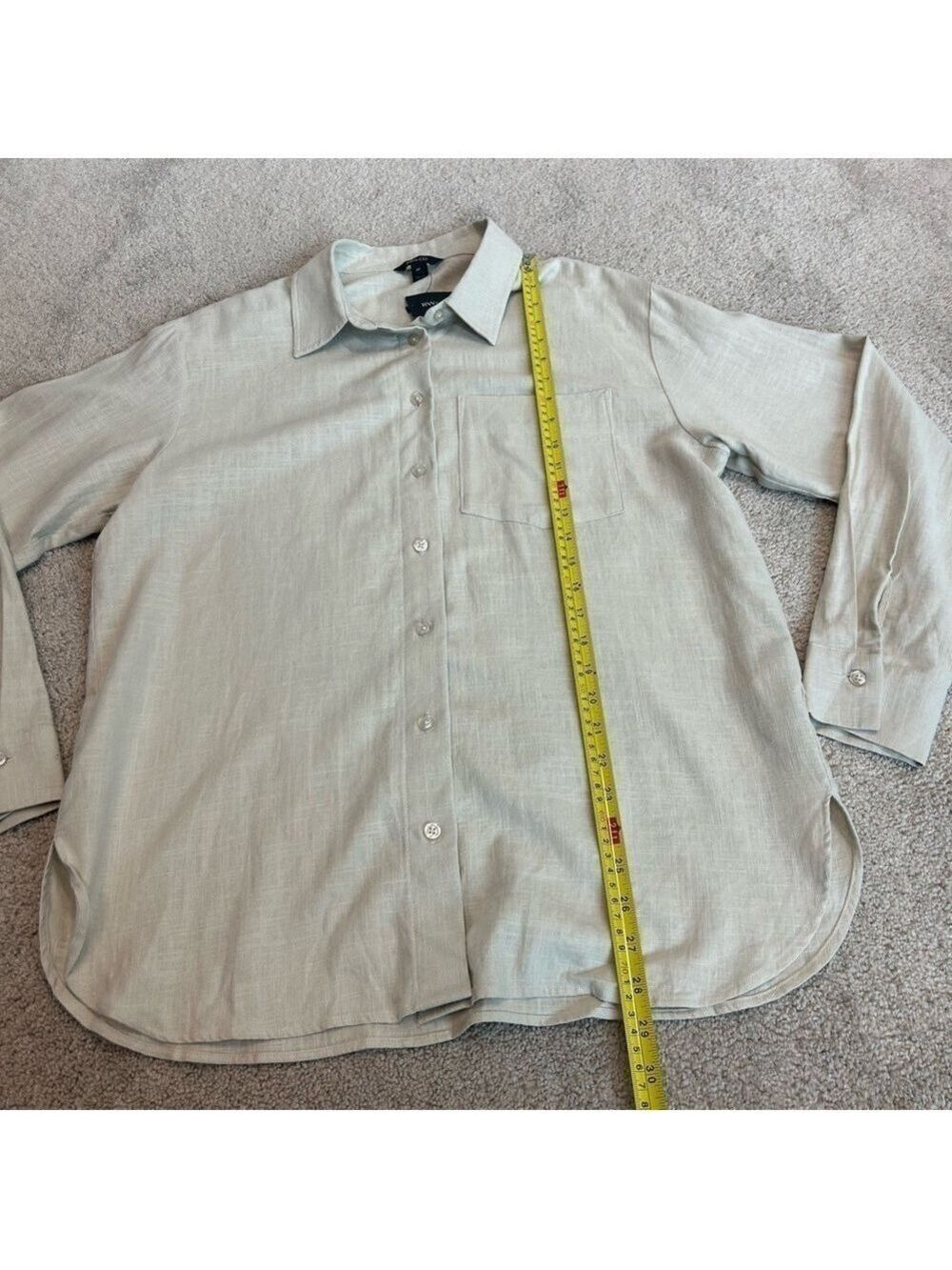 RW&CO women's oversized beige tan brown linen button down shirt Sz S NWT - Picture 9 of 11